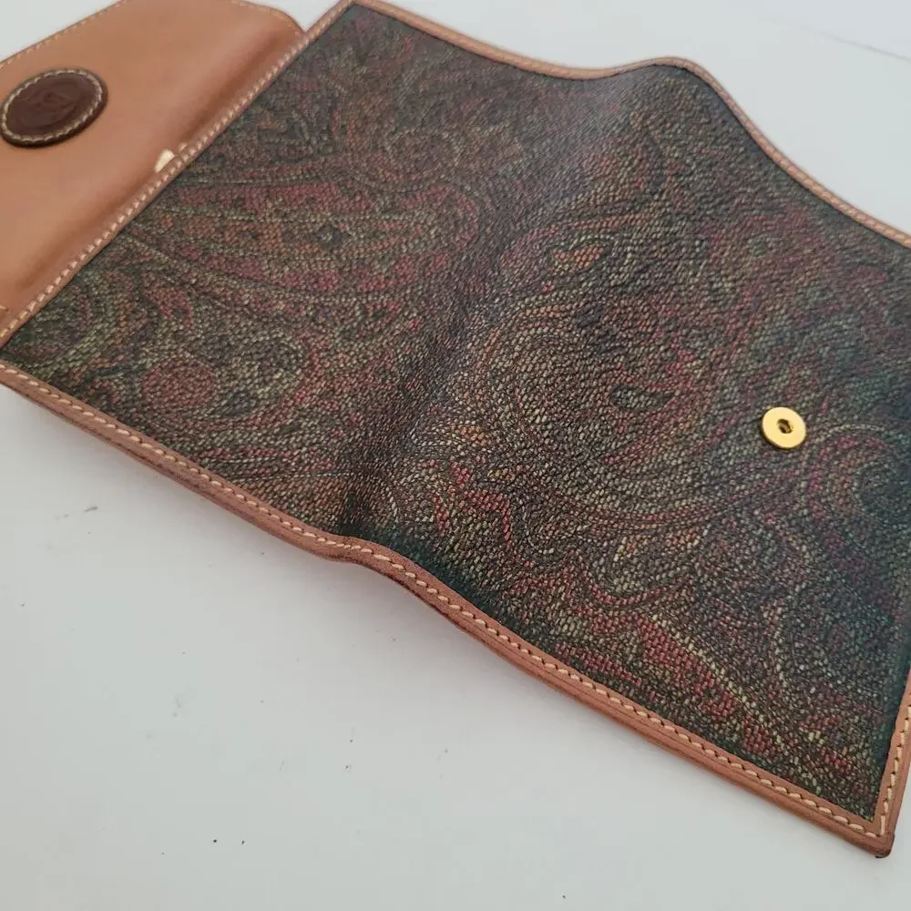 Angiolo‎ Del Gabbo Vintage Brown Paisley Medium Leather Wallet Italian Kisslock